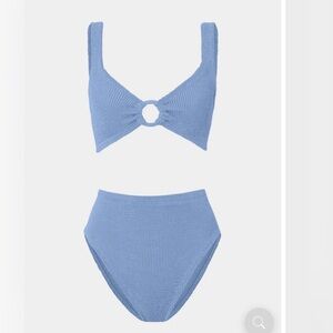 Hunza G Nadine Bikini With Tonal Hoops Cornflower OS NWT